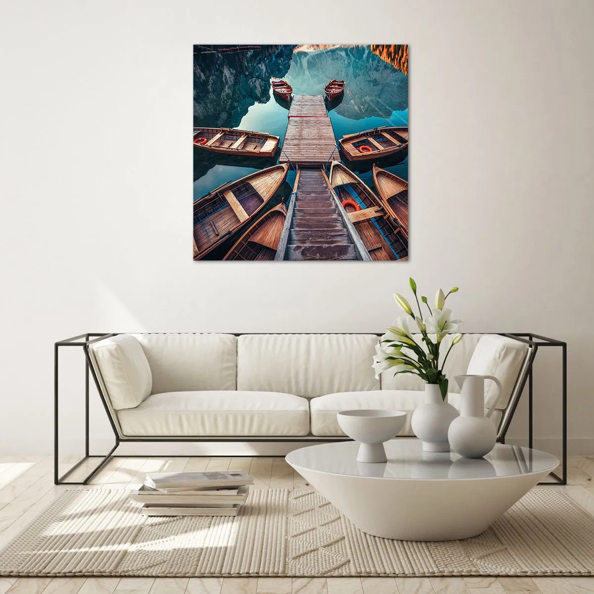 Glasbild - Bild auf glas - Ich warte am Yachthafen - 70x70 cm