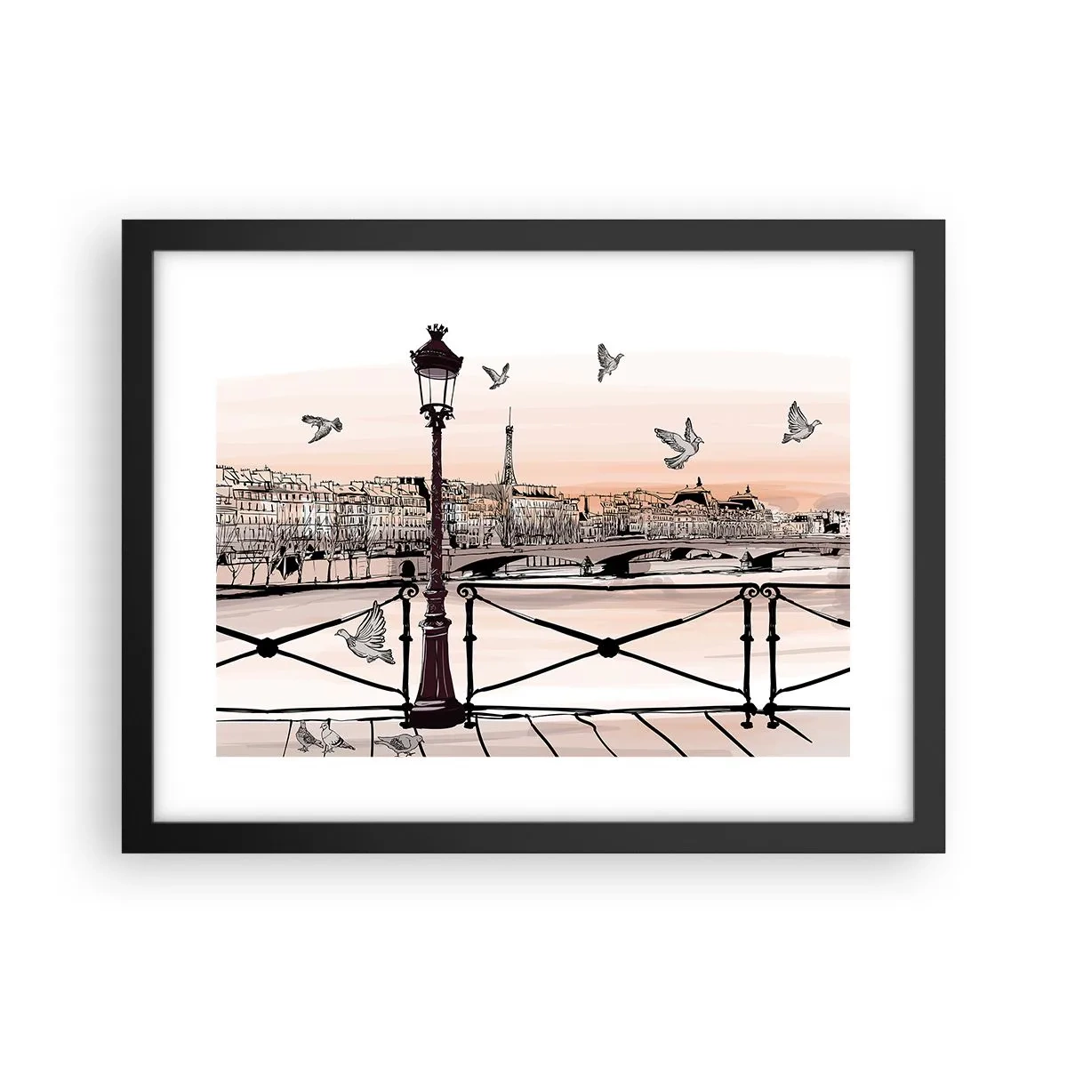 Poster in einem schwarzem Rahmen - Über den Dächern von Paris - 40x30 cm