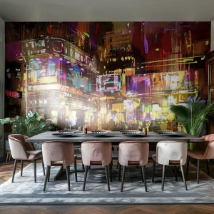 Fototapete Premium Canvas - Eine pulsierende Stadt bei Nacht im Neonlicht - 100x70cm - In einem Lichtermeer - Moderne Wanddekoration für Wohnzimmer und Schlafzimmer ARTTOR