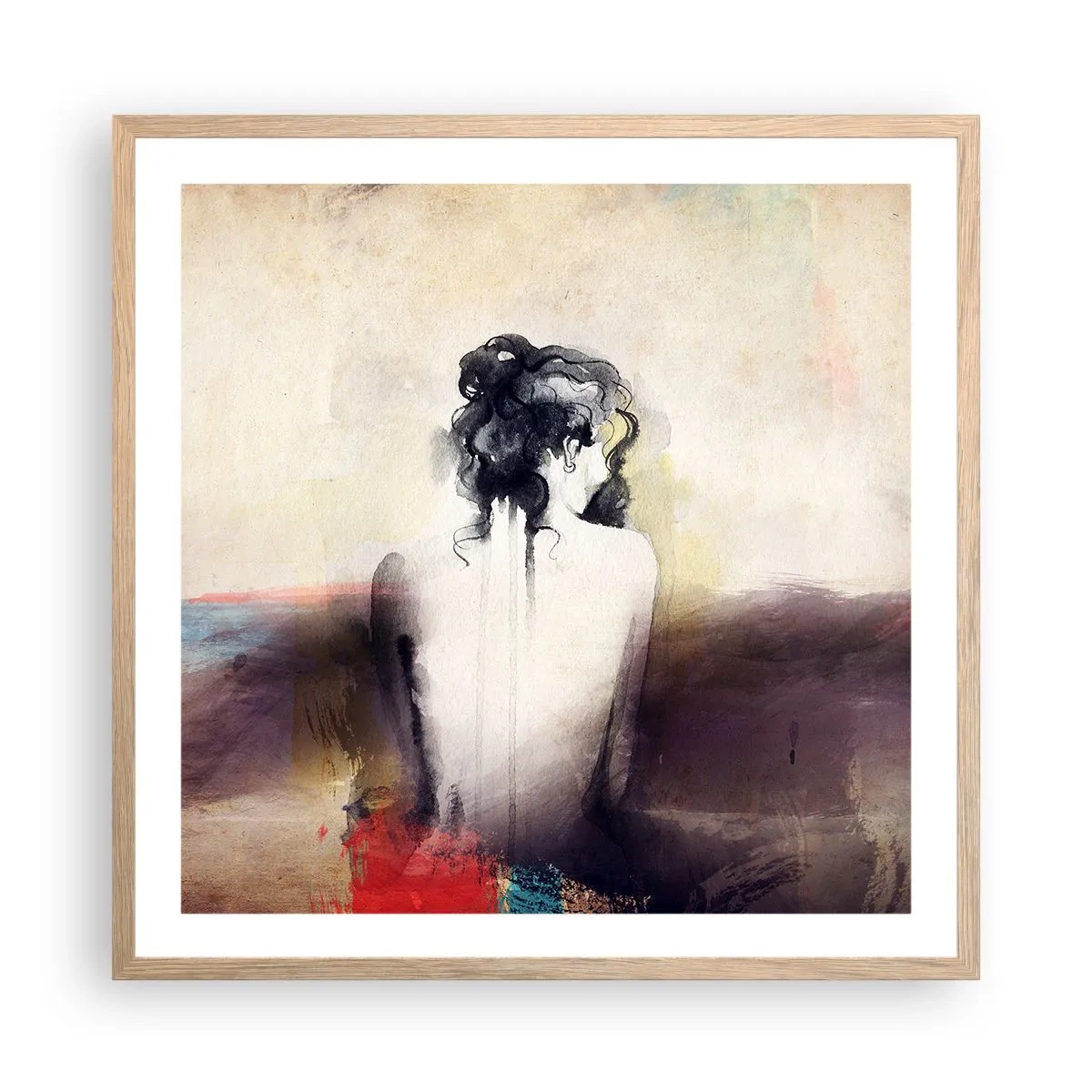 Poster in einem Rahmen aus heller Eiche - Glatte Linien, ovale Formen - 60x60 cm