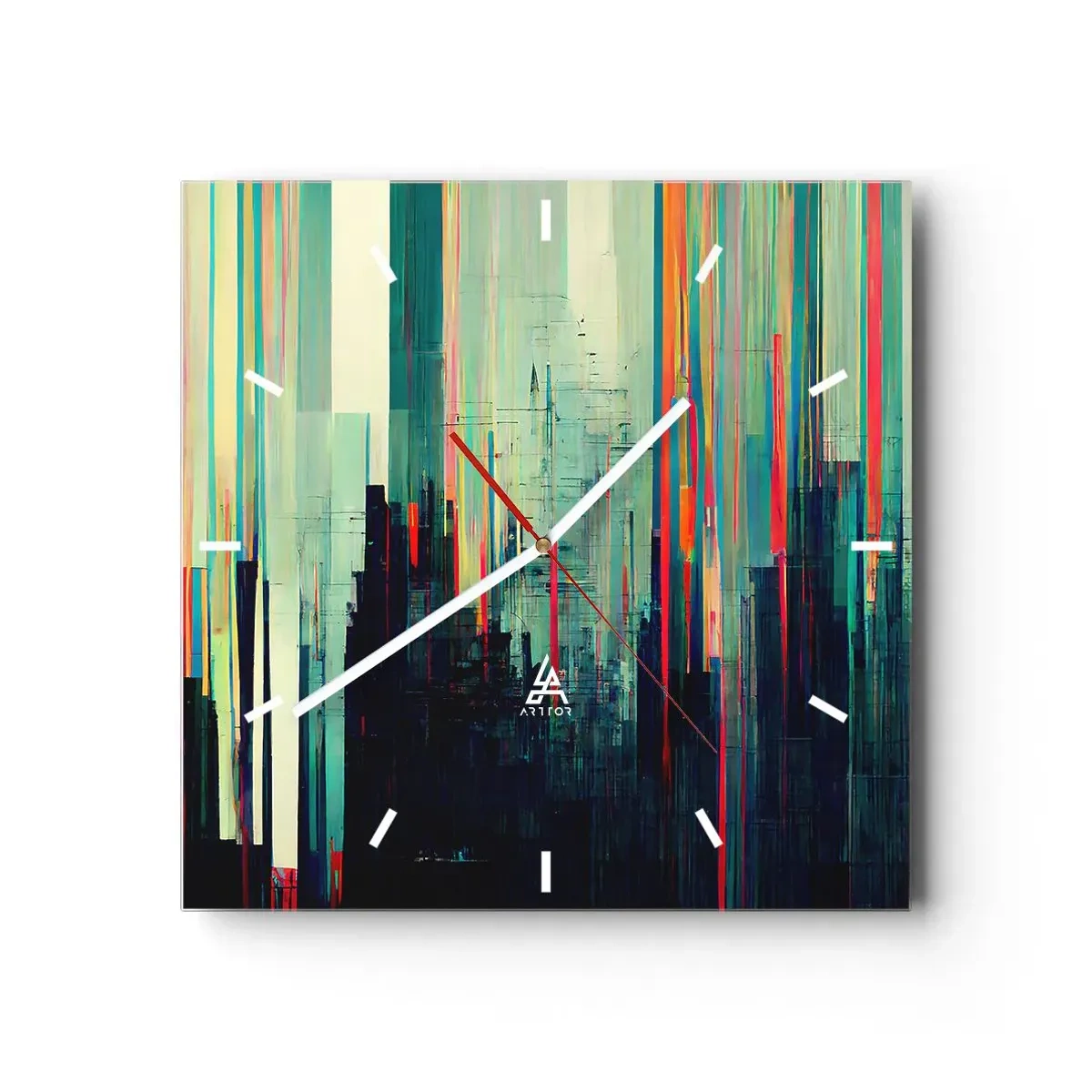 Wanduhr - Glasuhr - Futuristische Stadt - 40x40 cm