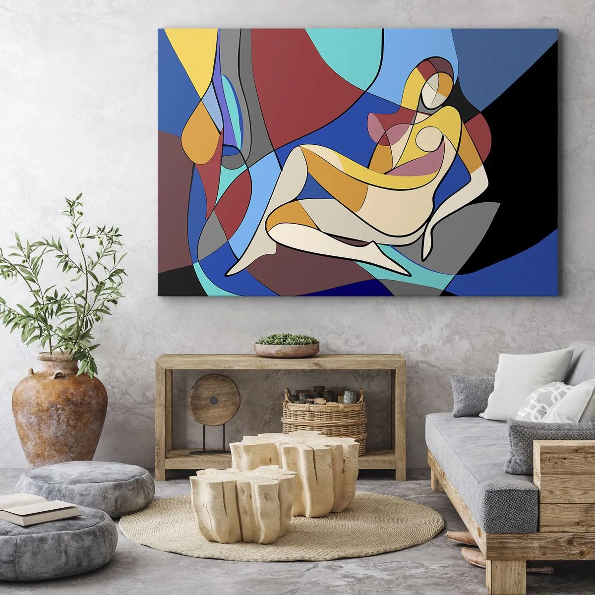 Bild auf Leinwand - Leinwandbild - Farbenfroher Akt im kubistischen Stil - 70x50cm - Kubistischer Akt - Moderne Wanddekoration für Wohnzimmer und Schlafzimmer ARTTOR