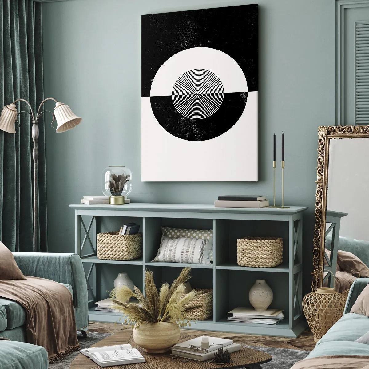 Bild auf Leinwand - Leinwandbild - Grafisches Muster in kontrastierendem Schwarz und Weiß - 50x70cm - Harmonie in Schwarz und Weiß - Moderne Wanddekoration für Wohnzimmer und Schlafzimmer ARTTOR