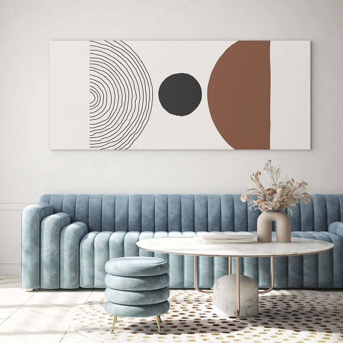 Glasbild - Bild auf glas - Abstrakte geometrische Figuren in warmen Farben - 120x50cm - Das Zentrum der Aufmerksamkeit - Moderne Wanddekoration für Wohnzimmer und Schlafzimmer ARTTOR