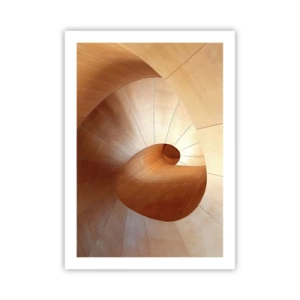 Poster - Spiralförmige Holzstruktur mit goldenem Farbton - 50x70cm - Architektonische Serpentine - Moderne Wanddekoration für Wohnzimmer und Schlafzimmer ARTTOR