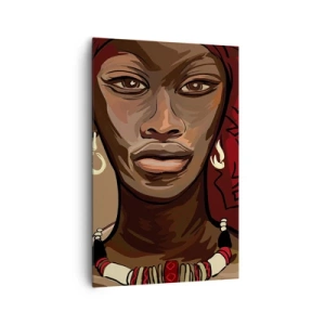 Bild auf Leinwand - Leinwandbild - Porträt einer Frau mit rotem Turban auf beigem Hintergrund - 80x120cm - Venus aus Ebenholz  - Moderne Wanddekoration für Wohnzimmer und Schlafzimmer ARTTOR