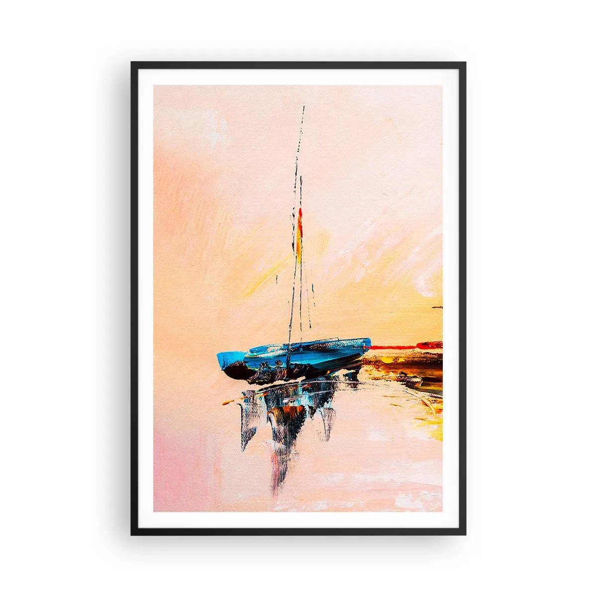 Poster in einem schwarzem Rahmen - Abend im Yachthafen - 70x100 cm