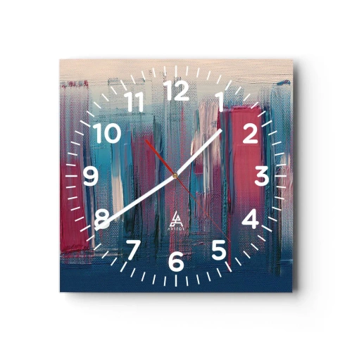 Wanduhr - Glasuhr - Vertikale Komposition in Blau und Rot - 30x30 cm