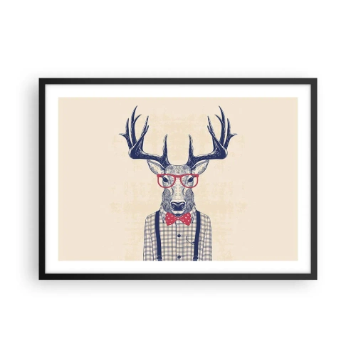 Poster in einem schwarzem Rahmen - Stilisierte Grafik eines Hirsches mit Brille und Fliege - 70x50cm - Eine lustige Extravaganz - Moderne Wanddekoration für Wohnzimmer und Schlafzimmer ARTTOR