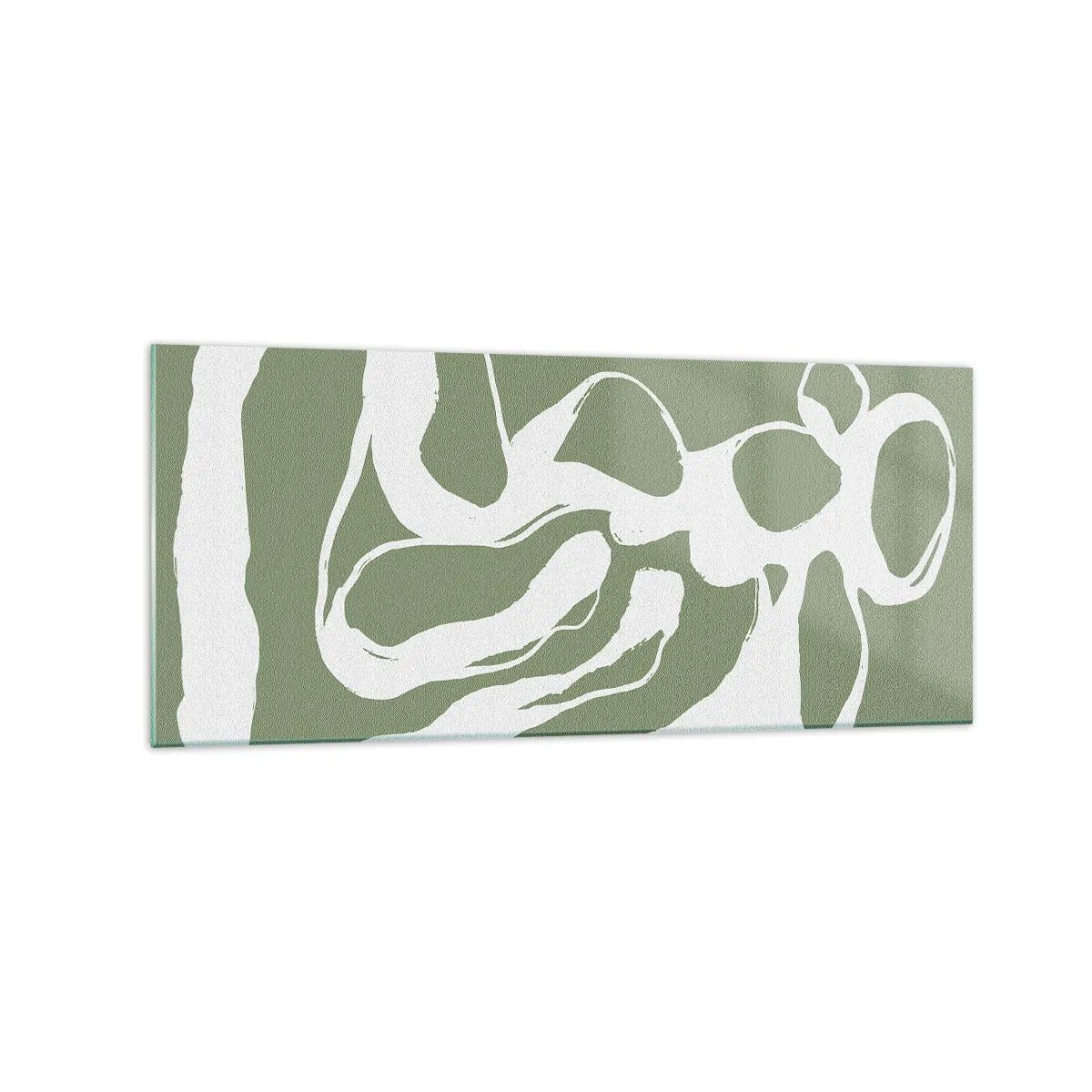 Glasbild - Bild auf glas - Organische Formen in Weiß auf grünem Hintergrund - 120x50cm - Ruf des Weltraums - Moderne Wanddekoration für Wohnzimmer und Schlafzimmer ARTTOR