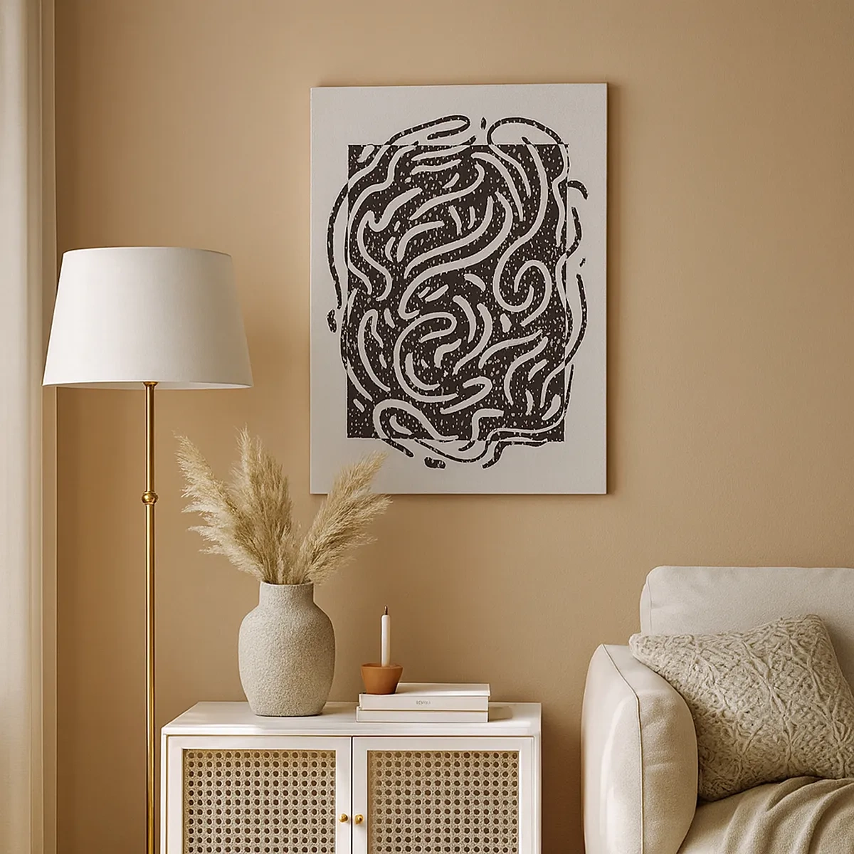 Bild auf Leinwand - Leinwandbild - Schwarz-Weiß-Abstraktion im geometrischen Stil - 50x70cm - Abstraktion: Freudentanz - Moderne Wanddekoration für Wohnzimmer und Schlafzimmer ARTTOR