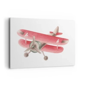 Bild auf Leinwand - Leinwandbild - Rotes Retro-Flugzeug auf weißem Hintergrund - 100x70cm - Bereit für Höhenflüge - Moderne Wanddekoration für Wohnzimmer und Schlafzimmer ARTTOR