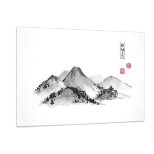 Glasbild - Bild auf glas - Eine minimalistische Berglandschaft im orientalischen Stil - 120x80cm - Unendliche Fernen - Moderne Wanddekoration für Wohnzimmer und Schlafzimmer ARTTOR