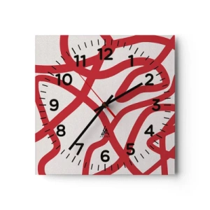 Wanduhr - Glasuhr - Rot auf Weiß - 40x40 cm