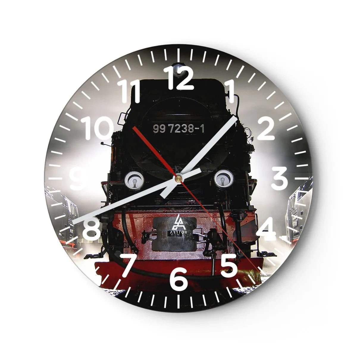 Wanduhr - Glasuhr - Er steht und keucht, seufzt und pustet - 40x40 cm