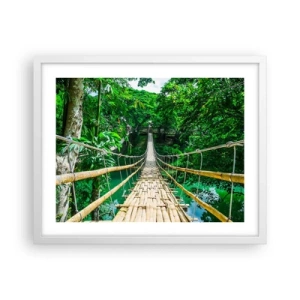 Poster in einem weißen Rahmen - Monkey Bridge über das Grün - 50x40 cm