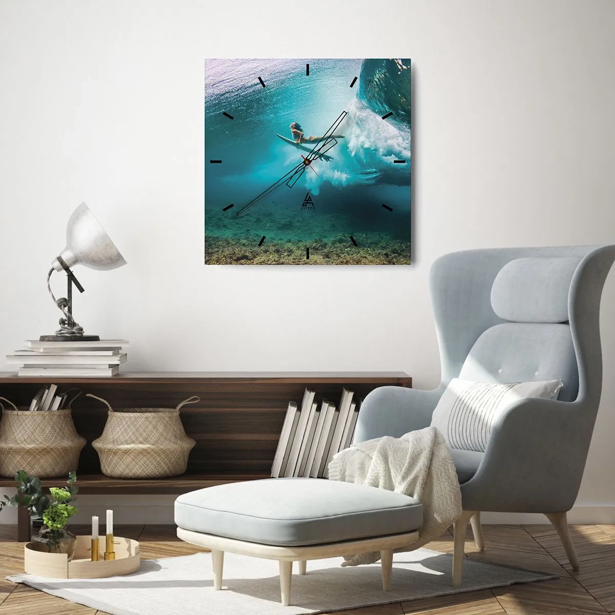 Wanduhr - Glasuhr - Unterwasserwelt - 40x40 cm