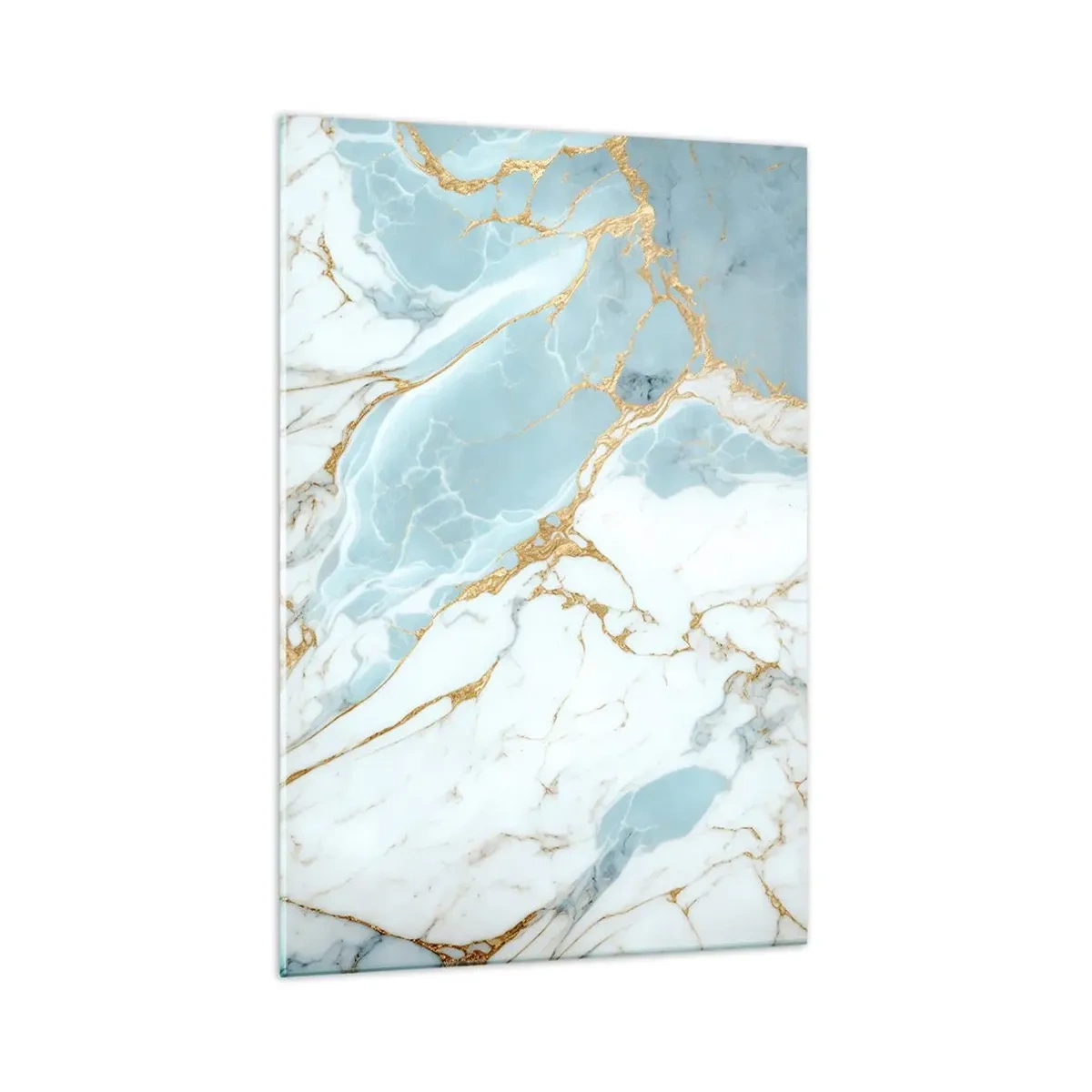 Glasbild - Bild auf glas - Blaue und weiße Marmormuster mit zusätzlichen goldenen Adern - 70x100cm - Reichtum des Steins - Moderne Wanddekoration für Wohnzimmer und Schlafzimmer ARTTOR