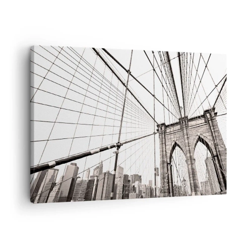 Bild auf Leinwand - Leinwandbild - Die Brooklyn Bridge in Schwarzweiß - 70x50cm - New Yorker Kathedrale - Moderne Wanddekoration für Wohnzimmer und Schlafzimmer ARTTOR