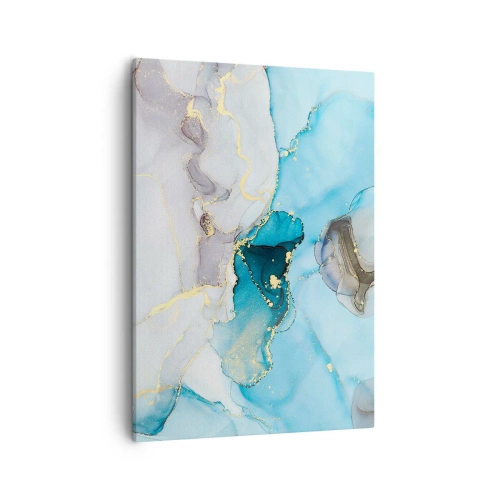 Bild auf Leinwand - Leinwandbild - Abstraktion in Blau- und Goldtönen mit subtilen Linien - 50x70cm - Eine Studie über das Zusammentreffen von Grau und Türkis - Moderne Wanddekoration für Wohnzimmer und Schlafzimmer ARTTOR