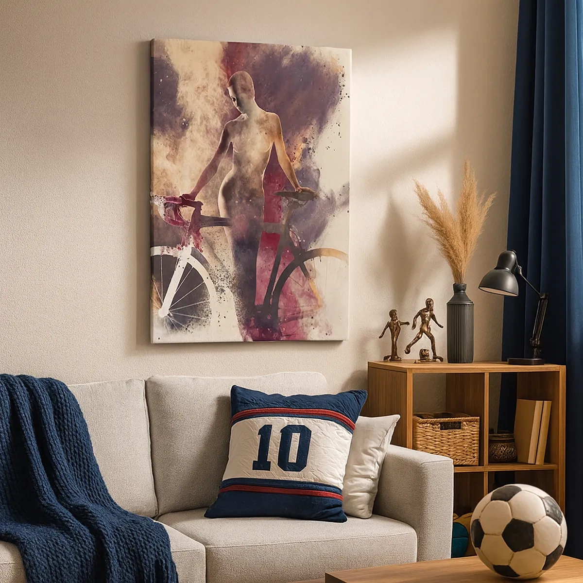 Bild auf Leinwand - Leinwandbild - Abstrakte Silhouette mit einem Fahrrad im künstlerischen Stil - 50x70cm - Eine Fahrradseele in Marmorformen - Moderne Wanddekoration für Wohnzimmer und Schlafzimmer ARTTOR