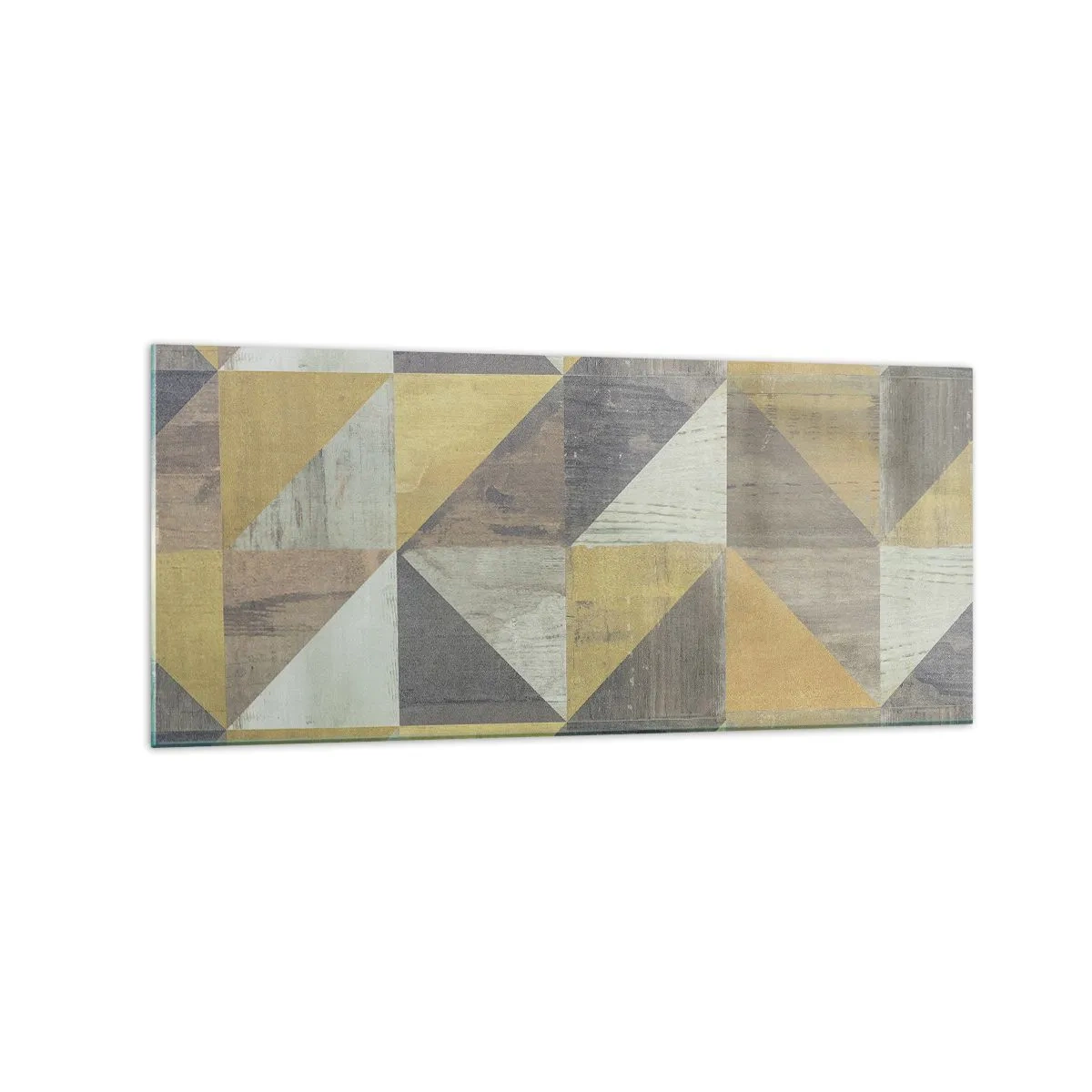 Glasbild - Bild auf glas - Geometrische Komposition aus Dreiecken in erdigen Farbtönen - 120x50cm - Am Winkel des Dreiecks - Moderne Wanddekoration für Wohnzimmer und Schlafzimmer ARTTOR
