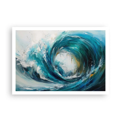 Poster - Eine dynamische Welle in Blau- und Türkistönen - 100x70cm - Meeresportal - Moderne Wanddekoration für Wohnzimmer und Schlafzimmer ARTTOR