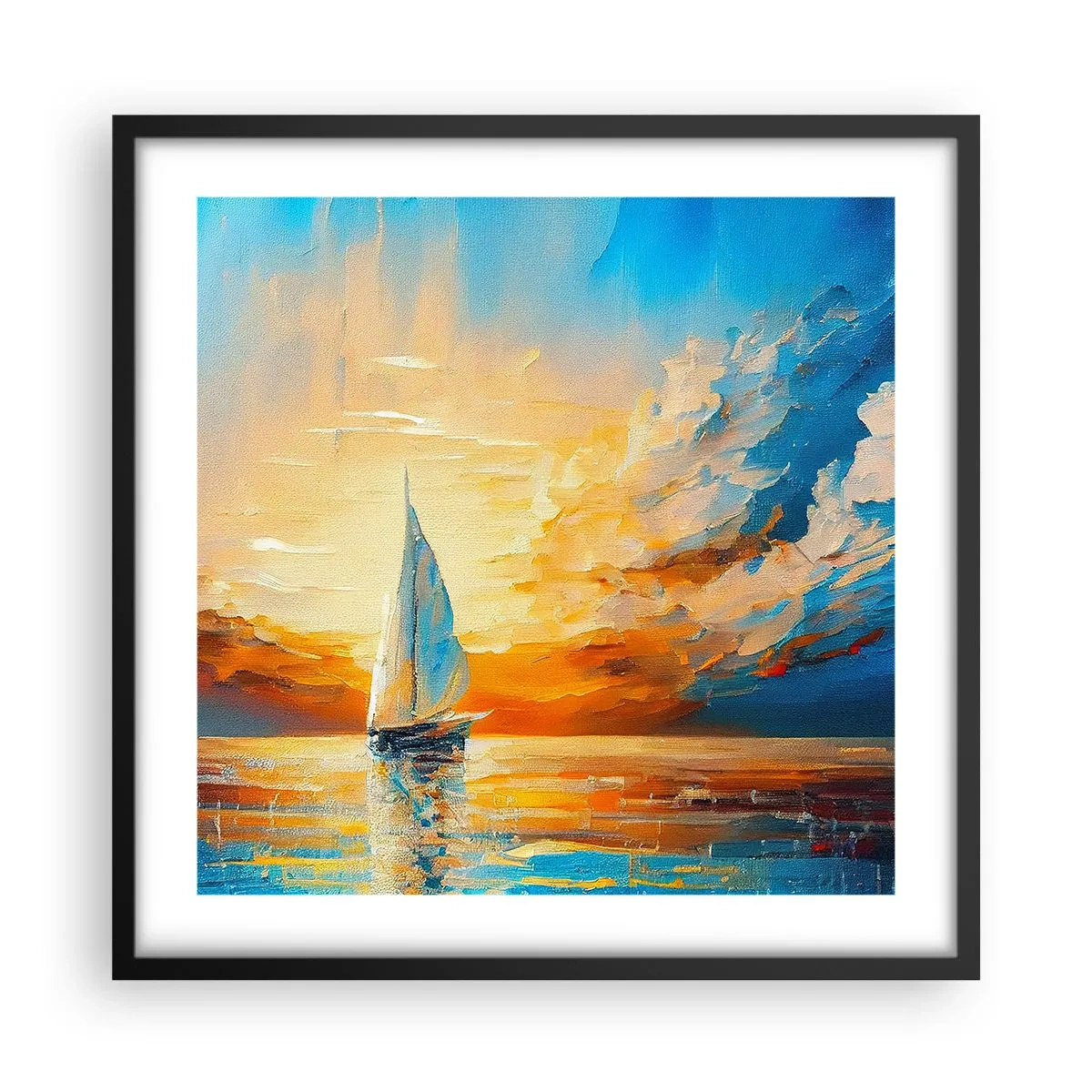 Poster in einem schwarzem Rahmen - In Gold segeln - 50x50 cm