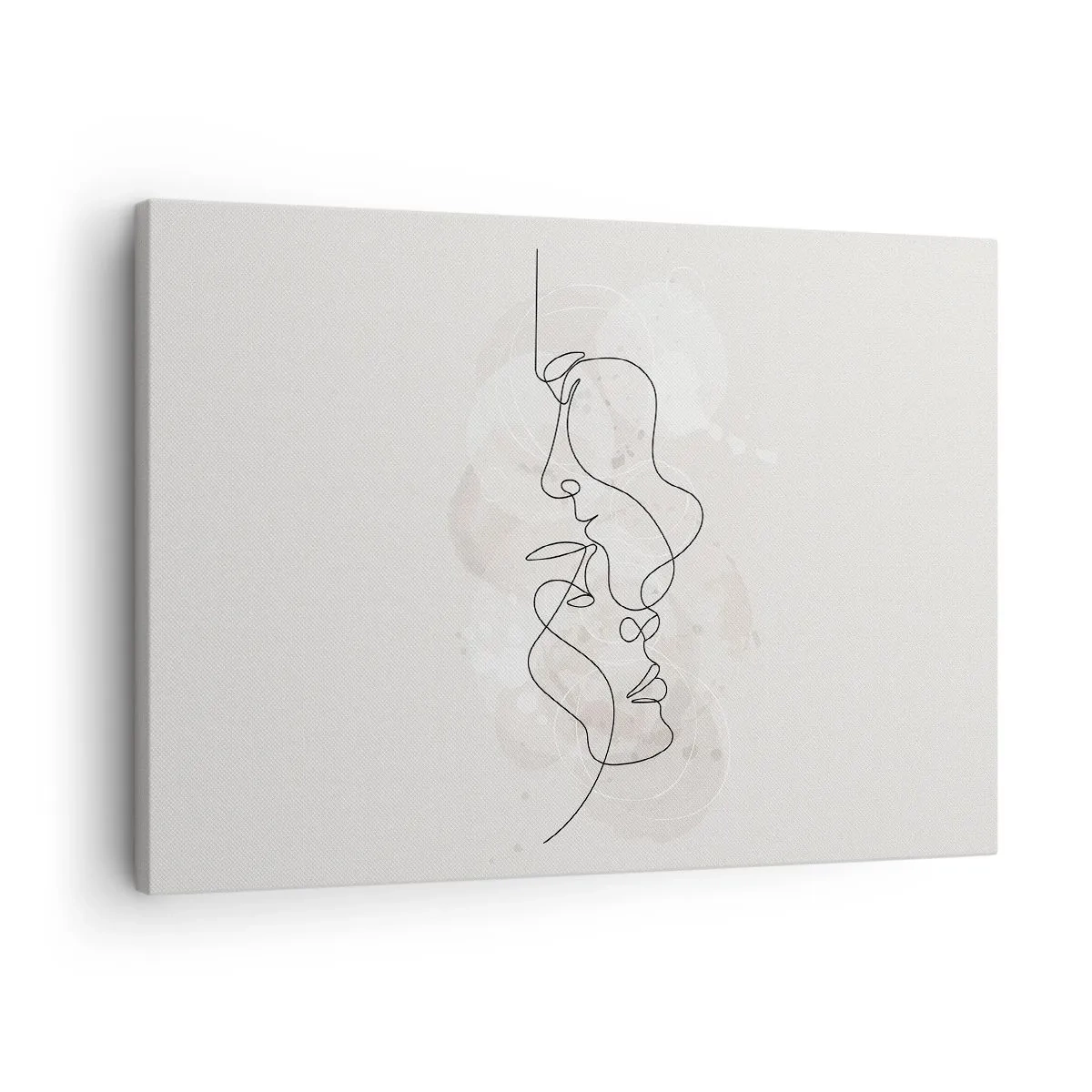 Bild auf Leinwand - Leinwandbild - Abstrakte Umrisse zweier Gesichter auf hellem Hintergrund - 70x50cm - Verstrickt in eine Umarmung - Moderne Wanddekoration für Wohnzimmer und Schlafzimmer ARTTOR