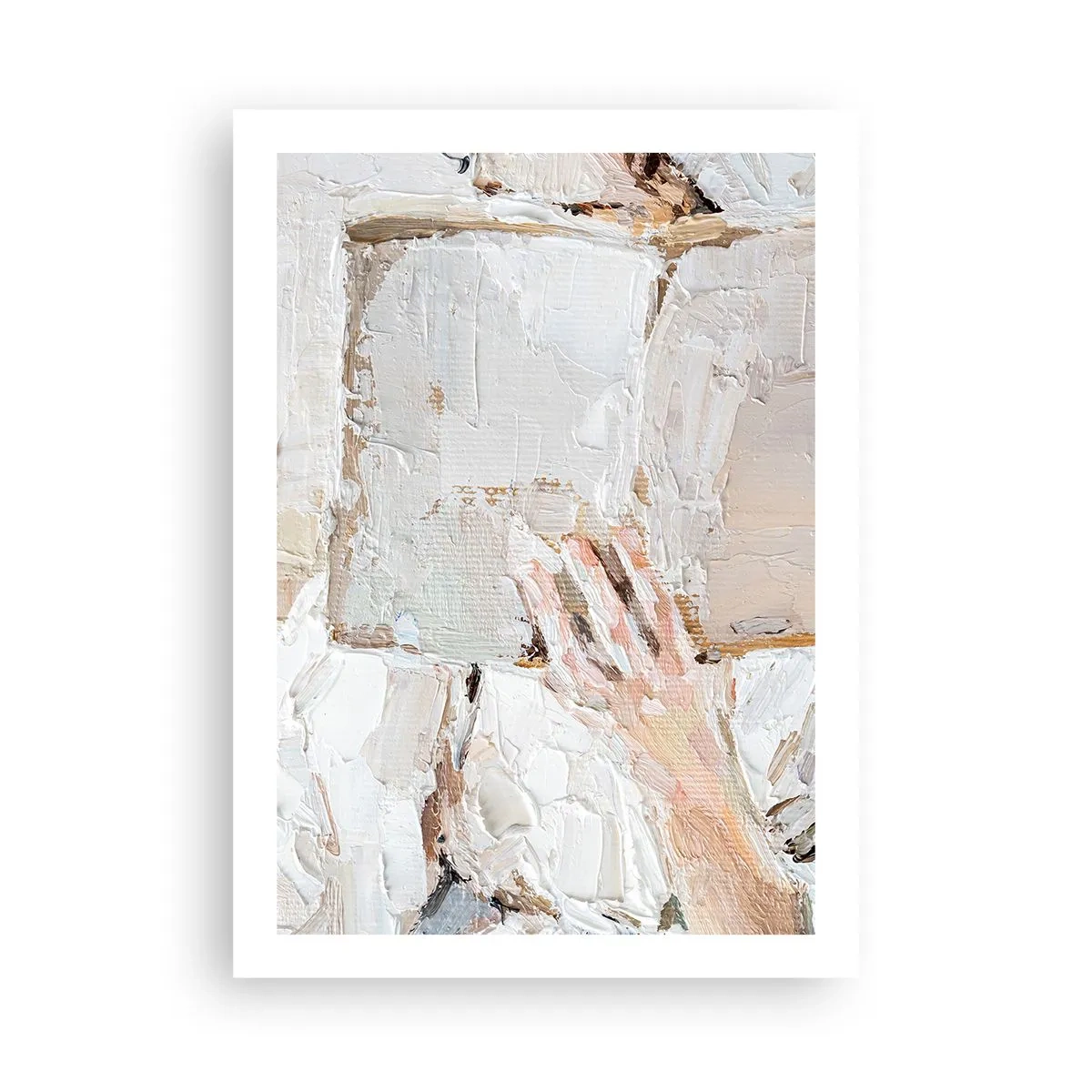 Poster - Ein strukturiertes Bild einer Hand, die ein offenes Buch hält. - 50x70cm - In einer anderen Welt - Moderne Wanddekoration für Wohnzimmer und Schlafzimmer ARTTOR