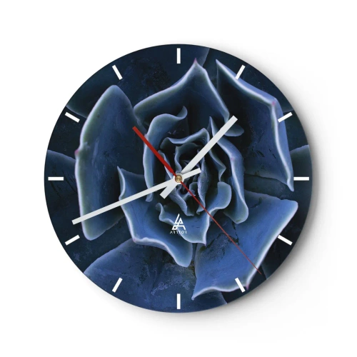 Wanduhr - Glasuhr - Nahaufnahme einer Sukkulente mit marineblauen Blättern - 30x30cm - Wüstenblume - Moderne Wanddekoration für Wohnzimmer, Küche und Schlafzimmer ARTTOR