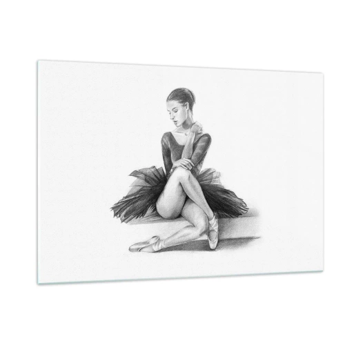 Glasbild - Bild auf glas - Skizze einer Ballerina im schwarzen Kleid in nachdenklicher Pose - 120x80cm - Vom Tanz verzaubert - Moderne Wanddekoration für Wohnzimmer und Schlafzimmer ARTTOR