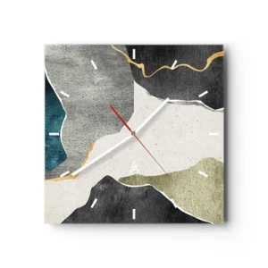 Wanduhr - Glasuhr - Geometrische Formen in Grau-, Grün- und Goldtönen - 30x30cm - Mosaikkomposition mit Goldfaden - Moderne Wanddekoration für Wohnzimmer und Schlafzimmer ARTTOR
