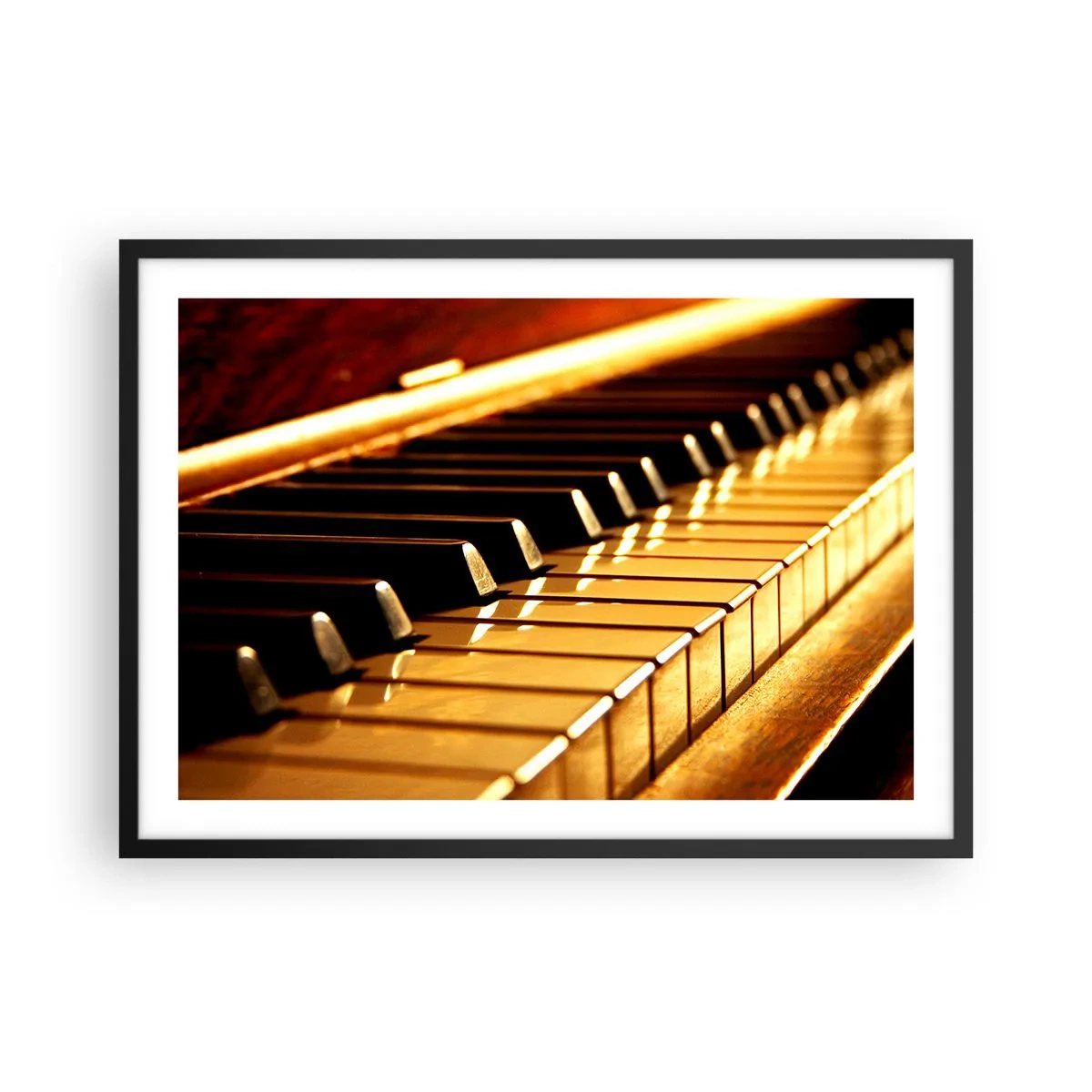 Poster in einem schwarzem Rahmen - Klaviertastatur in goldener Beleuchtung - 70x50cm - Endlose Möglichkeiten - Moderne Wanddekoration für Wohnzimmer und Schlafzimmer ARTTOR