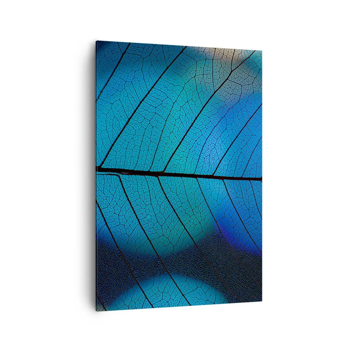Bild auf Leinwand - Leinwandbild - Nahaufnahme eines blauen Blattes mit sichtbaren Blattadern - 70x100cm - Komplizierte Konstruktion - Moderne Wanddekoration für Wohnzimmer und Schlafzimmer ARTTOR