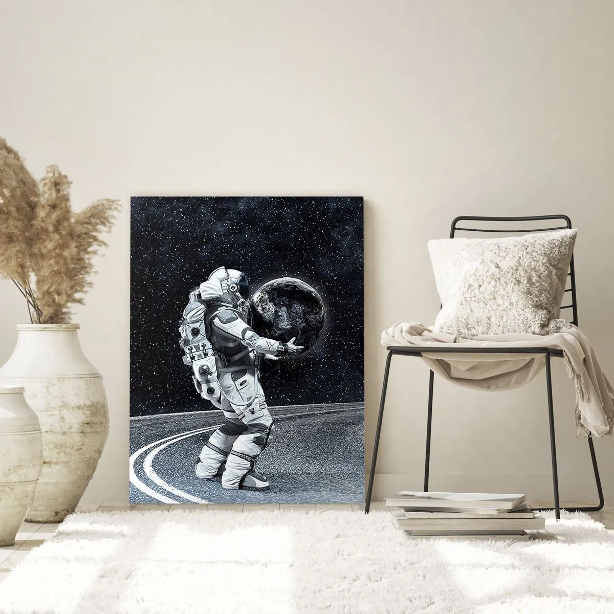 Glasbild - Bild auf glas - Astronaut mit Erde vor dem Sternenhimmel - 80x120cm - Auf der Milchstraße - Moderne Wanddekoration für Wohnzimmer und Schlafzimmer ARTTOR