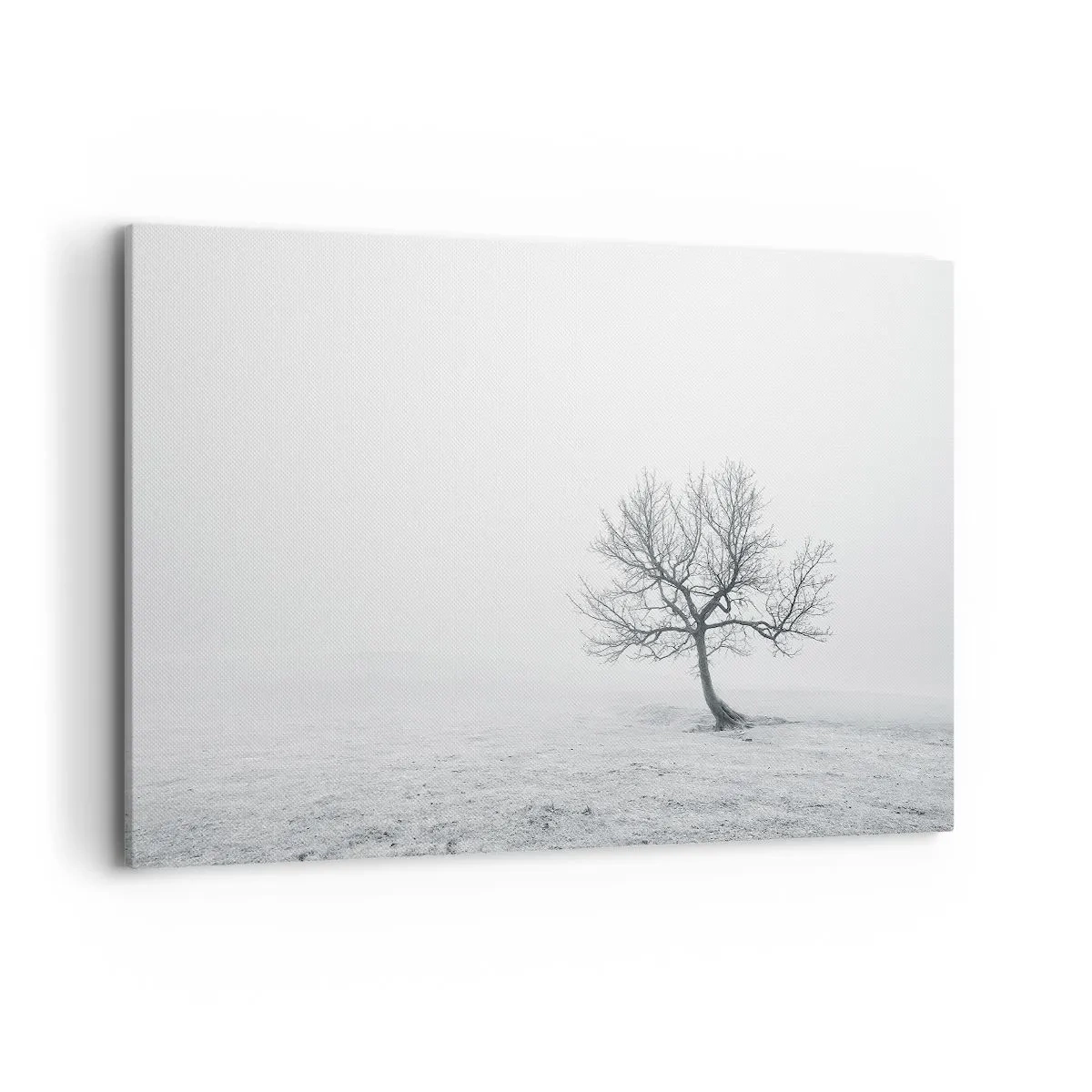 Bild auf Leinwand - Leinwandbild - Ein einsamer Baum im Winternebel auf einem leeren Feld - 120x80cm - Gegen das Nichts - Moderne Wanddekoration für Wohnzimmer und Schlafzimmer ARTTOR