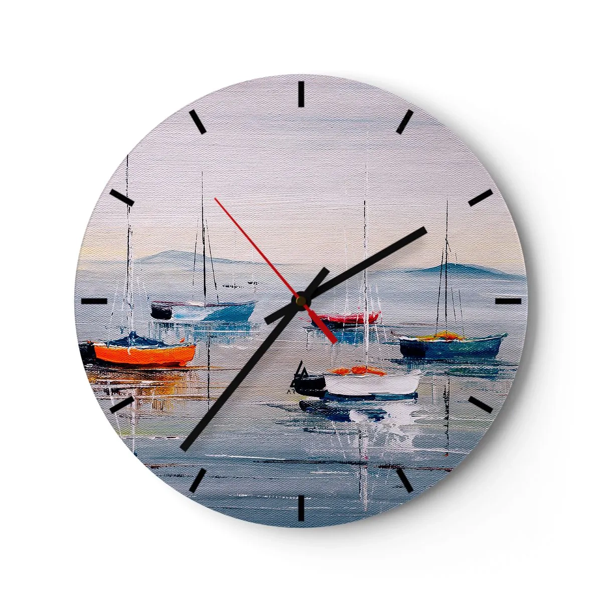 Wanduhr - Glasuhr - Bunte Boote liegen friedlich auf der Wasseroberfläche - 30x30cm - Wohlverdiente Ruhe - Moderne Wanddekoration für Wohnzimmer, Küche und Schlafzimmer ARTTOR