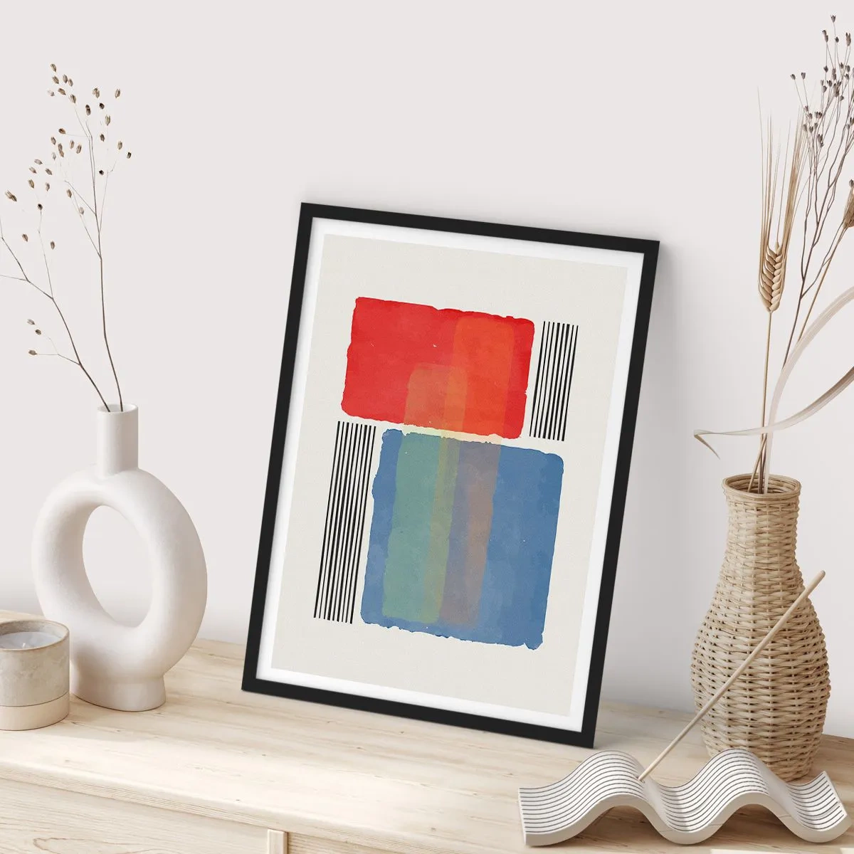 Poster in einem schwarzem Rahmen - Abstrakte Komposition mit roten und blauen Rechtecken - 50x70cm - Der Geist und der Buchstabe der Geometrie - Moderne Wanddekoration für Wohnzimmer und Schlafzimmer ARTTOR