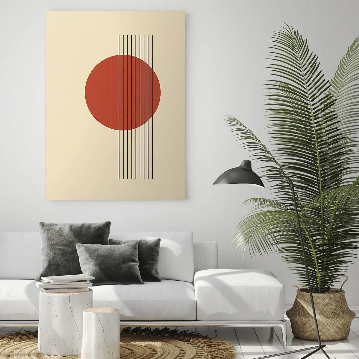 Glasbild - Bild auf glas - Minimalistische Grafik mit rotem Kreis und Linien - 50x70cm - Immer wieder und weiter - Moderne Wanddekoration für Wohnzimmer und Schlafzimmer ARTTOR