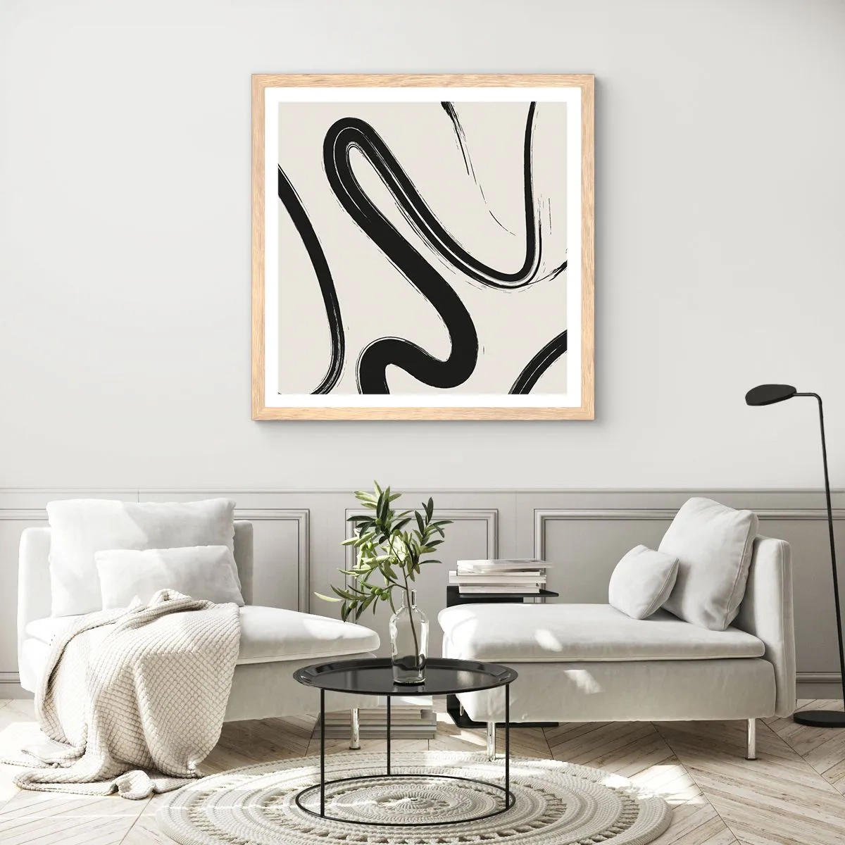 Poster in einem Rahmen aus heller Eiche - Schwarz-Weiß-Laune - 50x50 cm