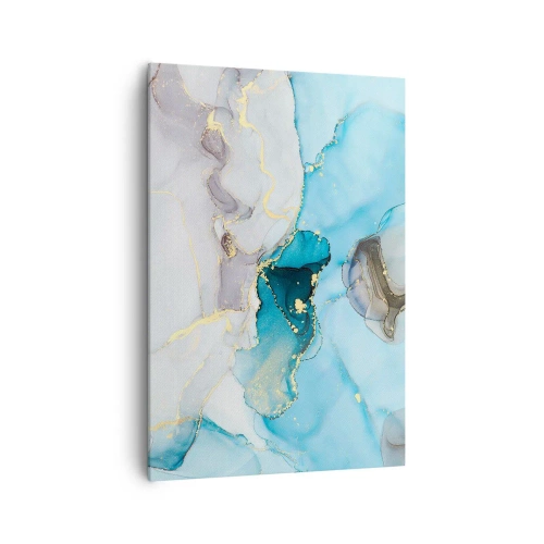 Bild auf Leinwand - Leinwandbild - Abstraktion in Blau- und Goldtönen mit subtilen Linien - 70x100cm - Eine Studie über das Zusammentreffen von Grau und Türkis - Moderne Wanddekoration für Wohnzimmer und Schlafzimmer ARTTOR