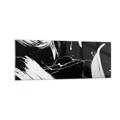 Glasbild - Bild auf glas - Abstrakte weiße Striche auf schwarzem Hintergrund - 140x50cm - Dunkelheit durchbrechen - Moderne Wanddekoration für Wohnzimmer und Schlafzimmer ARTTOR