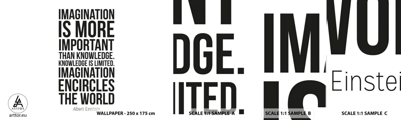 Fototapeten Muster Selbstklebend Deluxe Sticker - Einstein über die Kraft der Vorstellungskraft - Typografie, Bejahung, Maxime - 100x30 cm