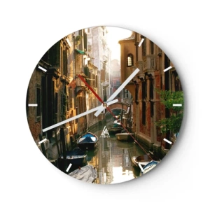 Wanduhr - Glasuhr - Venedig-Kanal bei Sonnenuntergang mit Gondeln - 30x30cm - In einer venezianischen Gasse - Moderne Wanddekoration für Wohnzimmer, Küche und Schlafzimmer ARTTOR