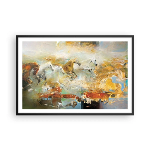 Poster in einem schwarzem Rahmen - Im Galopp durch das Licht - 91x61 cm