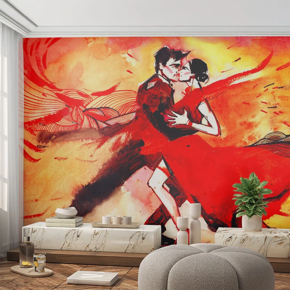 Fototapete Standard Eco - Der violette Rhythmus der Leidenschaft - Abstraktion, Tanzen, Tango - 350x256 cm