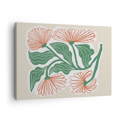 Bild auf Leinwand - Leinwandbild - Eine Blumenzeichnung im minimalistischen Stil mit grünen Blättern - 70x50cm - Im Folkstil und modern - Moderne Wanddekoration für Wohnzimmer und Schlafzimmer ARTTOR