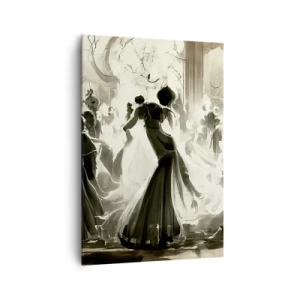 Bild auf Leinwand - Leinwandbild - Ball im Retro-Stil in Schwarz und Weiß - 70x100cm - Die große Maskerade - Moderne Wanddekoration für Wohnzimmer und Schlafzimmer ARTTOR