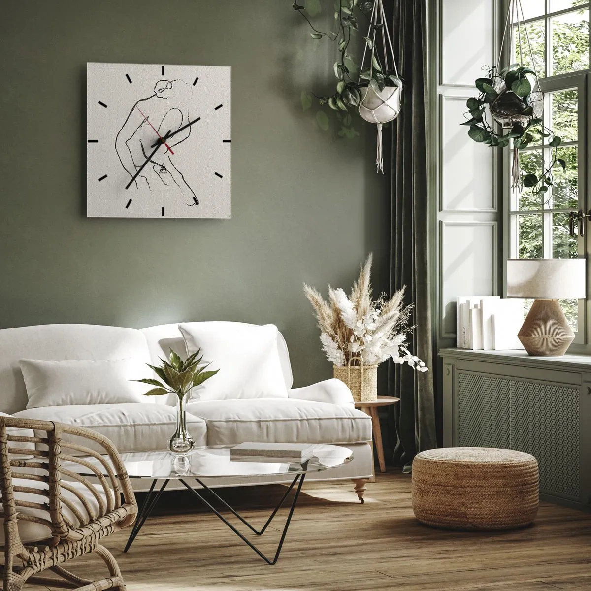 Wanduhr - Glasuhr - Eine minimalistische Silhouette in Schwarz auf hellem Hintergrund - 30x30cm - Intime Skizze - Moderne Wanddekoration für Wohnzimmer und Schlafzimmer ARTTOR